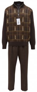 Stacy Adams Brown / Camel / White Zip-Up Sweater Outfit With Elbow Patches 3374
