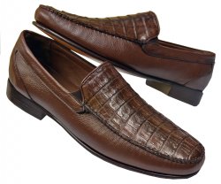 Lombardy Brown Genuine Crocodile / Pebbled Lambskin Moc Toe Loafers A04