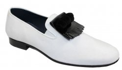 Duca Di Matiste "Capua" White / Black Genuine Velvet / Patent Leather Kyltie Loafer Shoes.