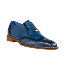 Belvedere "R33" Antique Blue Jean Genuine Ostrich / Calf-skin Leather Shoes.