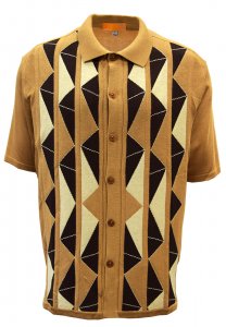 Silversilk Caramel / Brown / Cream Button Up Knitted Short Sleeve Shirt 2372