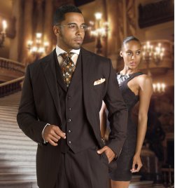 Tayion Collection "Frederick Douglas" Brown / Rust Shadow Striped Silk / Wool Vested Suit 016