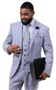 E. J. Samuel Purple Plaid Classic Fit Vested Suit M2724.