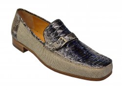 Mauri "CA' D'Oro" 3942 Blue / Brown Genuine Python Hand-Painted Linen Shoes