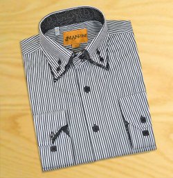 Manzini White / Black Stripes With Black / White Paisley Design Double Layered High Collar 100% Cotton Dress Shirt MZO-10
