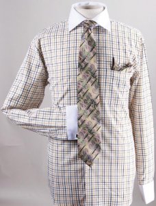 Daniel Ellissa Mustard Small Checker Shirt / Tie / Hanky Set With Free Cufflinks DS3765P2