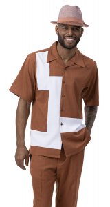 Montique Cognac / White Horizontal Lined Short Sleeve Outfit 2077.