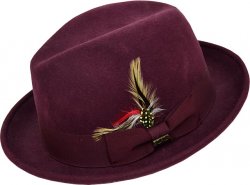 Scala Burgundy 100% Wool Felt Godfather Dress Hat