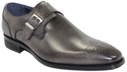 Duca Di Matiste "Siena" Grey Genuine Calfskin Monk Strap Medallion Toe Loafer Shoes.