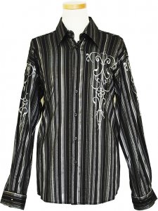 Pronti Black / Silver / Gold Lurex With White Embroidery Casual Shirt S5851