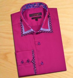 Axxess Dark Magenta Handpick Stitching 100% Cotton Dress Shirt With Triple Collar 04-822