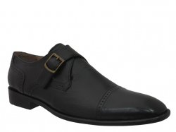 Giorgio Brutini "Langdon" Black Leather Shoes With Single Monkstraps 24907