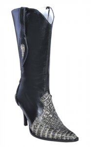 Los Altos Ladies Rustic Black Genuine Crocodile High Top Boots With Zipper 371881