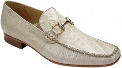 Belvedere "Italo" Bone Genuine Crocodile / Lizard Loafer Shoes With Bracelet