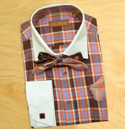 Don Jonathan Lilac / Grey / Black Check Design Cotton Shirt / Tie / Hanky Set BG1031