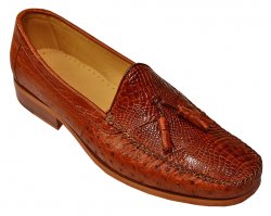 Belvedere "Bari" Cognac Genuine Alligator and Ostrich Skin Loafer Shoes With Tassels R11