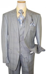 Steve Harvey Classic Collection Grey/Camel/Saphire Blue Super 120's Vested Suit 6723