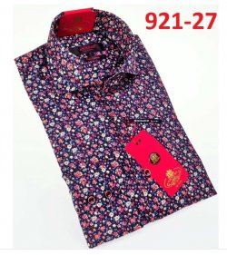 Axxess Multicolor Flower Design Cotton Modern Fit Dress Shirt With Button Cuff 921-27.