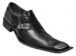 Zota Black Genuine Leather Loafer Shoes Diagonal Toe With Monk Strap G838-103