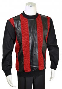 Bagazio Black / Red PU Leather Pullover Sweater BM2054
