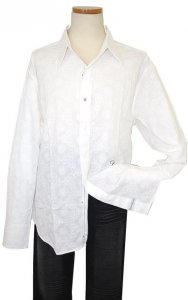 English Laundry White With All-Over Self Embroidered & Sword Design Long Sleeves 100% Cotton Shirt CLW1034