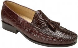 Belvedere "Bari" Brown Genuine Alligator and Ostrich Skin Loafer Shoes With Tassels R11