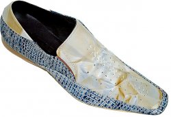Zota Tan / Sky Blue Alligator Print Wrinkle Leather Shoes with Perforations On Top GD866/2