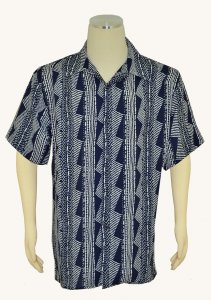 Pronti Navy / White Abstract Design Microfiber Casual Short Sleeve Shirt S6242