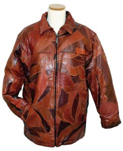 Mark Andre Cognac Leather Patchwork Bomber Length Jacket