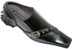 Fiesso Black Fringe Leather Shoes With Metal Anchor Buckle And Metal Studs On The Strap FI8119