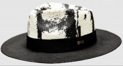 Bruno Capelo Black / White Hand Painted Flat Brim Straw Fedora Hat LX-890