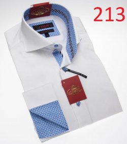 Axxess White / Light Blue Modern Fit 100% Cotton Dress Shirt 213