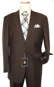 Gianni Uomo Chocolate Brown Shadow Pin Stripes Super 140's Wool Suit