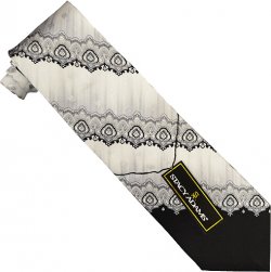 Stacy Adams Collection SA086 Black / Silver / White Unique Design 100% Woven Silk Necktie/Hanky Set