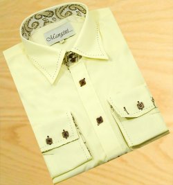 Manzini Cream With Brown Hand-Pick Stitching 100% Cotton Dress Shirt MZPT-104