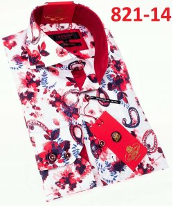 Axxess White/ Red/ Blue Cotton Stripes Design Modern Fit Dress Shirt With Button Cuff 821-14.