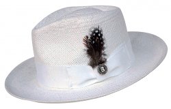 Bruno Capelo White Teardrop Fedora Straw Hat ES-750