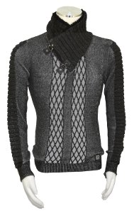 Barabas Black / White / Grey Pull-Over Faux Fur Shawl Collar Modern Fit Sweater LS210