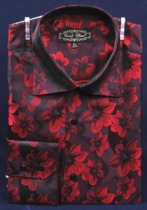 Daniel Ellissa Burgundy Fancy Polyester Shirt With Button Cuff FSS1402.