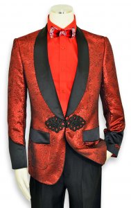 Insomnia Metallic Red / Black Shawl Collar Blazer With Custom Lacing MZS-247