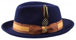 Steven Land Navy Australian Wool Fedora Hat With Camel / Cognac Band SLRA-921