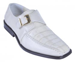Los Altos Winter White Genuine Crocodile / Calfskin Shoes With Monkstrap ZV068204