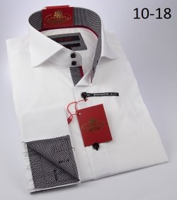 Axxess White / Black Handpick Stitching 100% Cotton Modern Fit Dress Shirt 10-18