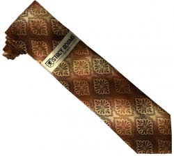 Stacy Adams Collection SA128 Brown / Champagne Diagonal Artistic Design 100% Woven Silk Necktie/Hanky Set