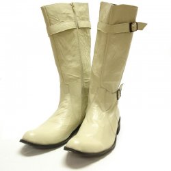 Fiesso Beige Genuine Leather Boots With Zipper On The Side FI8432