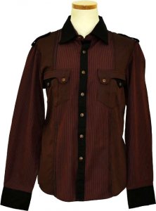 Saint Cado "Signature" Wine / Black Striped Long Sleeves 100% Cotton Shirt With Shoulder Straps ML-01279