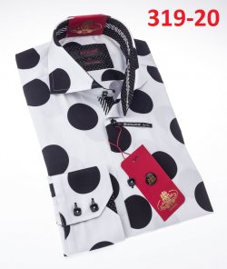 Axxess White / Black Polka Dot Cotton Modern Fit Dress Shirt With Button Cuff 319-20.