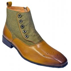 Carrucci Dark Mustard Genuine Leather / Denim Spat-Style Button-Up Boots KB524-12CC