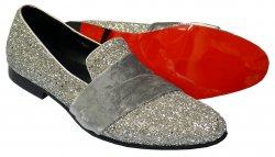 Fiesso Silver Grey Glitter / Velvet PU Leather Slip-On Shoes FI7040