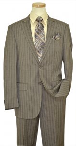 Bertolini "Z23" Pebble Grey / Navy Blue / Royal Blue Pinstripes Wool & Silk Blend Super 140'S Suit B79419